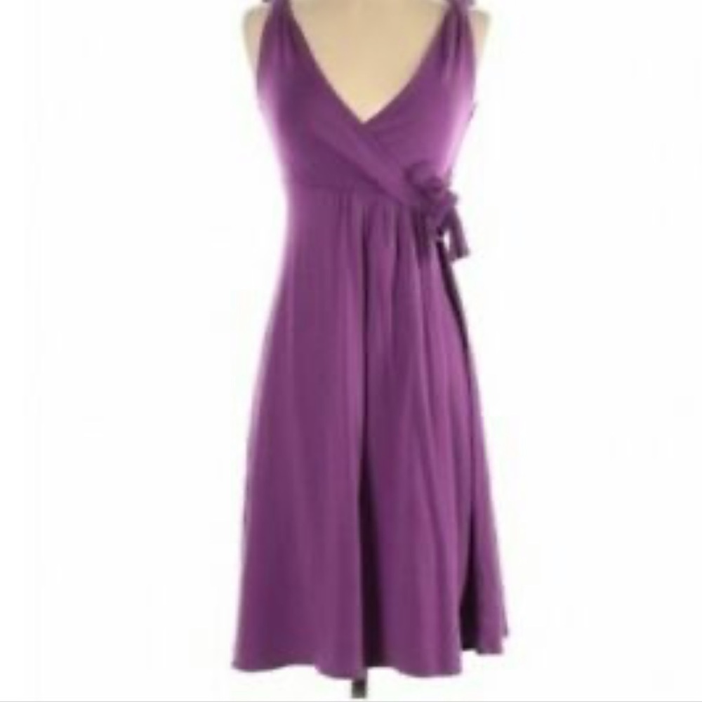 Athleta Purple Twisted Sleeve Faux Wrap Dress